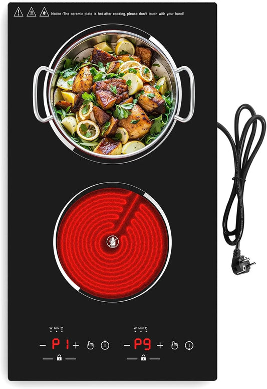 VBGK, Varné desky, Hotplate Elektrická, ceran plotýnka 2 desky, 220V 3000W se 2 plotýnky, skleněná, Černá, 220V, 3000W, 30.5 cm, 2400W