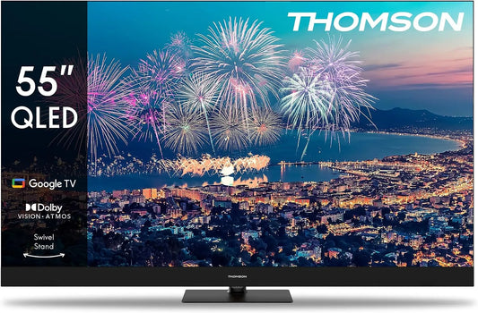 Thomson 65QG5C14, 65 palců (164cm) QLED centrální nohy Google Smart TV, Wi-Fi, Dolby Audio, Černá, 164cm, QLED, 4K, 3l
