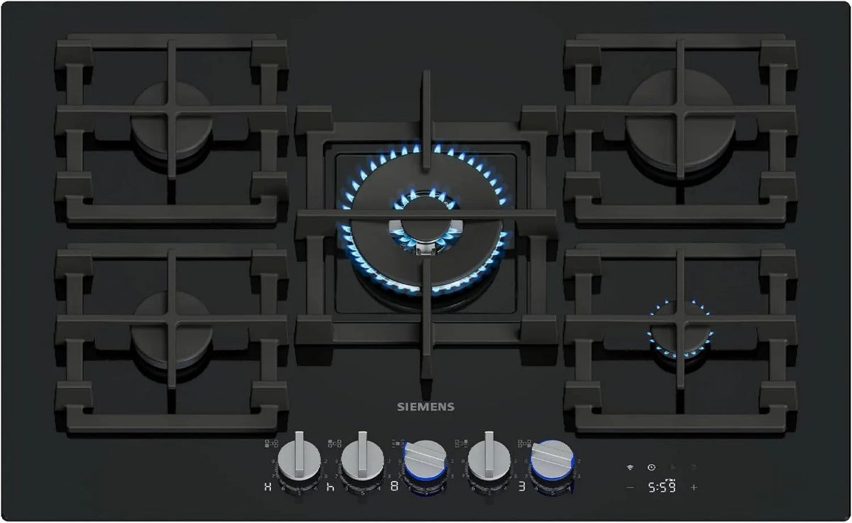 Siemens iQ700 ER7A6RH40, Varné desky, Smart Gas Cooktop 75 cm tvrzené sklo černé, Černá, 75 cm, 700 G