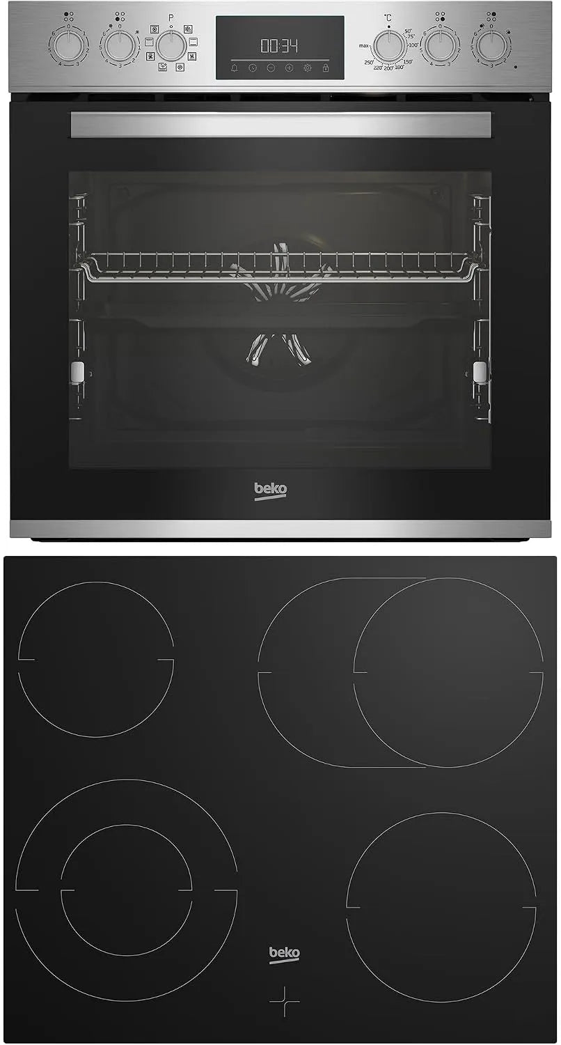 Beko BBUM12328X, Sety sporáku a trouby, Stavebná sporák v sporáku multifunkční sporák 8 topných typů 72 l, skleněná, Stříbrná, 72 l, 5 x 59