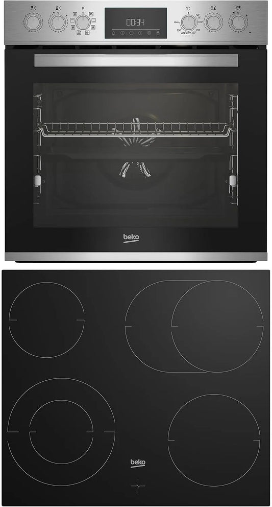 Beko BBUM12328X, Sety sporáku a trouby, Stavebná sporák v sporáku multifunkční sporák 8 topných typů 72 l, skleněná, Stříbrná, 72 l, 5 x 59