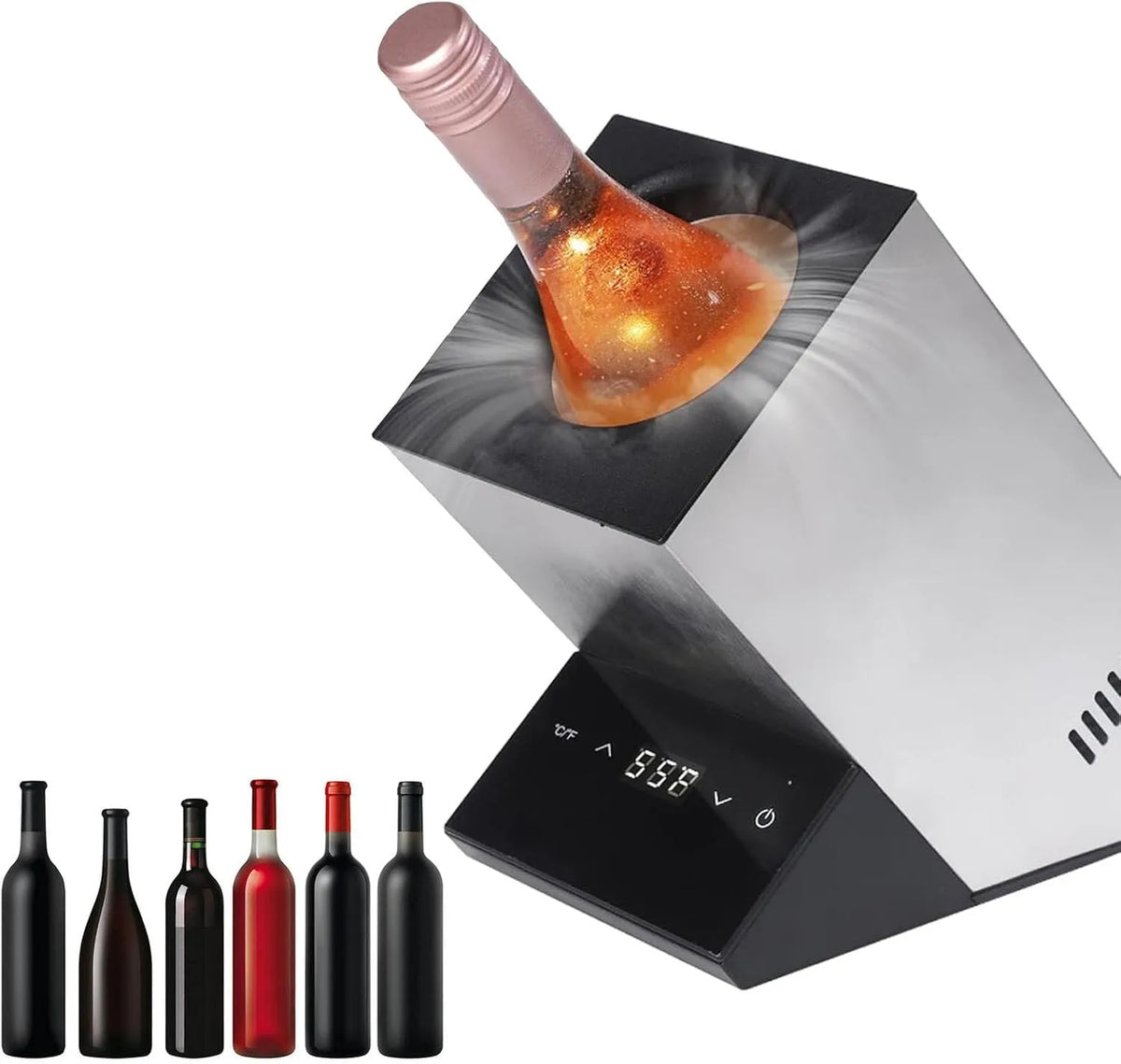 ZyKnaurral, Chladničky na víno a sekt, 750 ml elektrické víno chladič na červené a bílé víno nebo šampaňské, jedna, Stříbrná, 92 mm, 190 mm