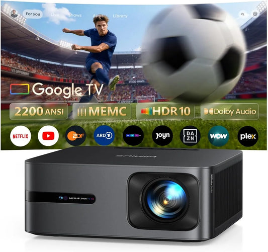 WiMiUS 32GB 2-Wege, Projektory, 2+ Beamer 4K s Google TV 14.0, 2200 ANSI, MEMC, HDR10, 40W Dolby Audio, 4K Beamer, Černá, 32G, 4K, 40W, 5.4 W
