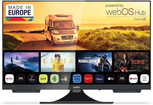 Cello HD/DVB-S2 C2424WS, Televizory, 24 palců 12V / 12 Volt Smart TV pro motorhome & karavan, kempování TV s Webos, Černá, 2424W, 12V, 230V