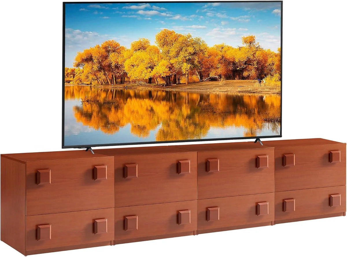AlpineAura, TV stolky a nízké skříňky, TV box TV stůl 220cm, nízkopenze pro TV do 85 palců, TV box se 4 zásuvkami a 4, Černá, 220cm, 220x40x50cm
