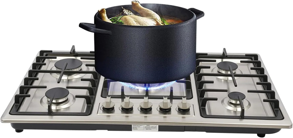 NiuLifeya, Varné desky, Plynová varná deska 5 plamen 86 cm nerezová ocel pro zemní plyn 10, 55 kW, Stříbrná, 86 cm, 10, 3 kW, 2, 75 kW