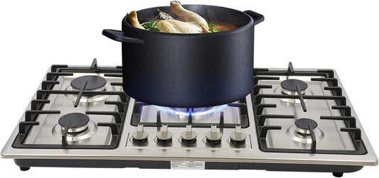 NiuLifeya, Varné desky, Plynová varná deska 5 plamen 86 cm nerezová ocel pro zemní plyn 10, 55 kW, Stříbrná, 86 cm, 10, 3 kW, 2, 75 kW