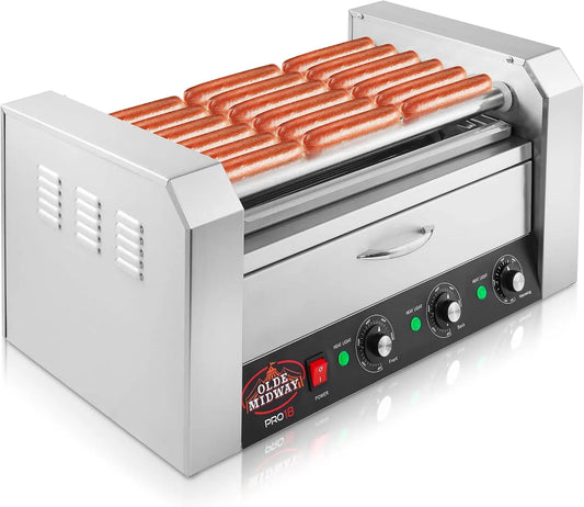 Olde Midway 7-Rollen-K, Stroje pro výrobu hotdogů, Old Midway Elektrická 18 Hot Dog 7- naviják kuchyňský stroj s muffinovým, Stříbrná, 120v