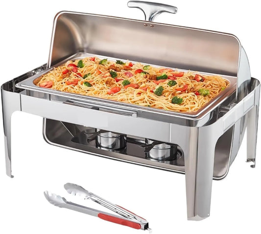 TRDEWR, Ohřívače nápojů a jídel, Roll- Top Chafing Nádobí Buffet Set, 8 Qt nerezová ocel Chafer s velkou pánev, Stříbrná, 1W, 6V, 4 l