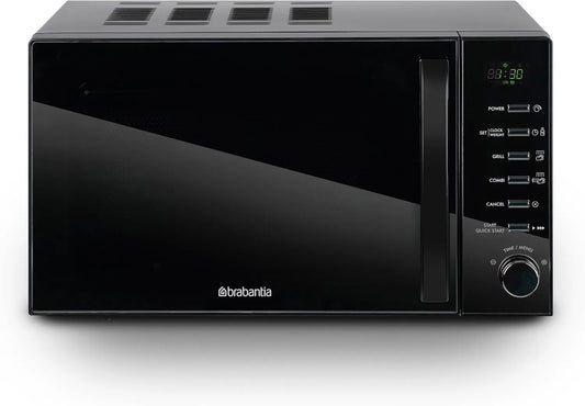 Brabantia, Mikrovlnné trouby s grilem, mikrovlnná trouba s funkcí grilu, 20 litrů, 700W, Černá / stříbrná, 20 l