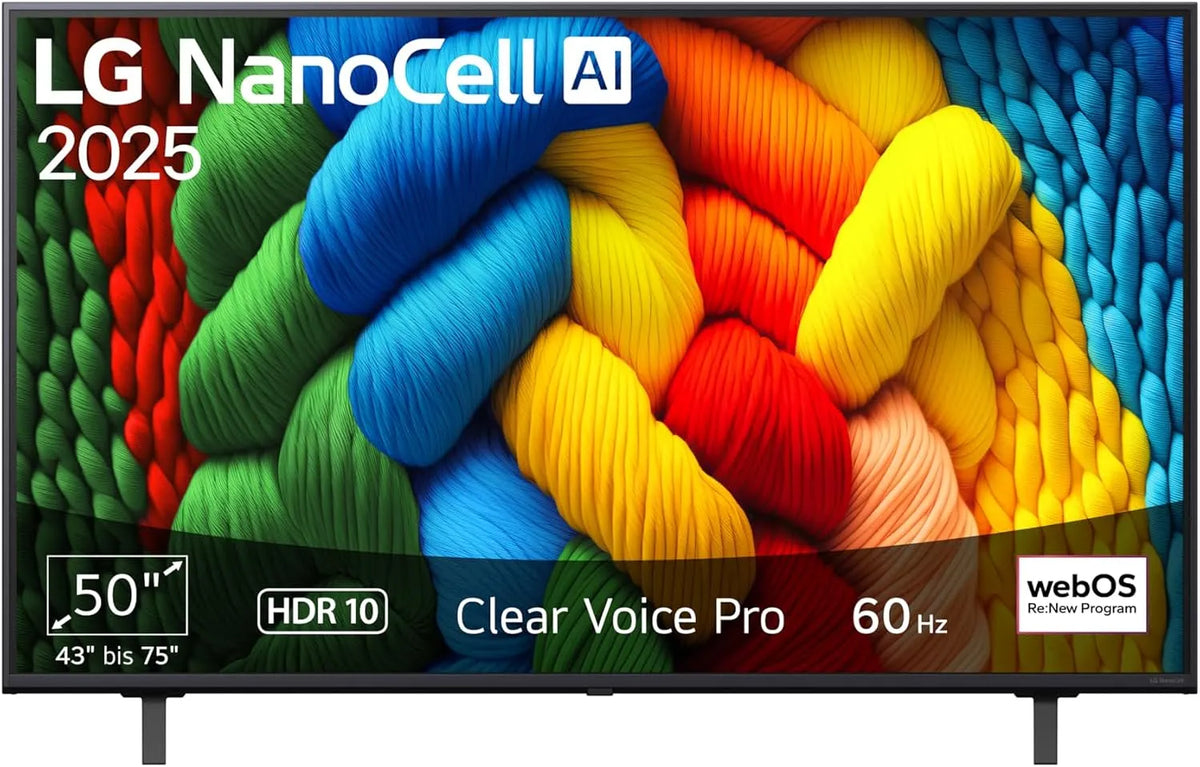 LG 50NANO80A6B Gen8, Televizory, TV 50 palců (127 cm) 4K Nanocell AI TV (α7 4K AI procesor, Webos 25, 60Hz) [model, Hnědá, 127 cm, 4K, 7 G