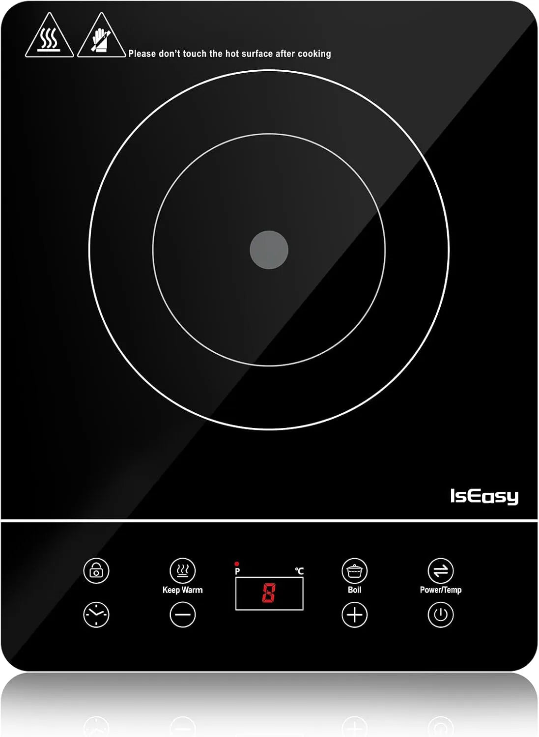 IsEasy 8-Stunden-Timer 220-240V, Varné desky, indukční plotýnka 1 deska, jednoindukční plotýnka 2100W, 9 úrovní výkonu, 9, Černá, 2100W, 28cm