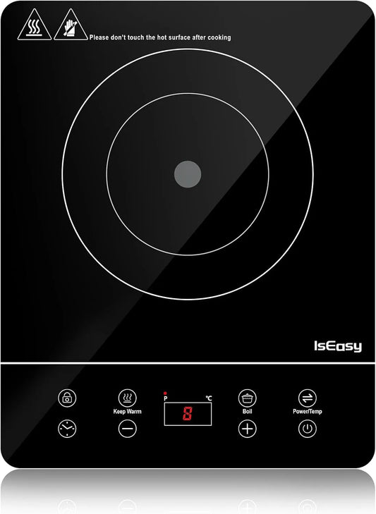 IsEasy 8-Stunden-Timer 220-240V, Varné desky, indukční plotýnka 1 deska, jednoindukční plotýnka 2100W, 9 úrovní výkonu, 9, Černá, 2100W, 28cm