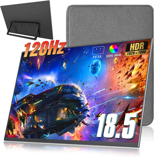 Motyeowe 1080P, Monitory, 18, 5 palců Přenosný monitor + Sleeve 120Hz, sRGB FHD HDR USB HDMI s VESA, Černá, 120Hz, 75x75mm