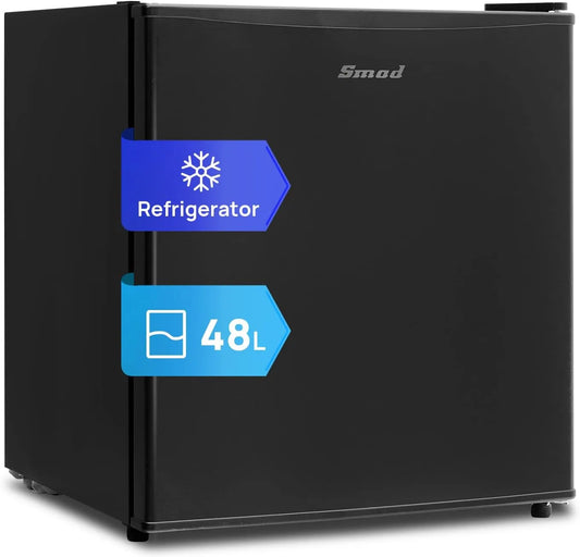 Smad, Minichladničky, Mini Lednice 45L, Malá černá lednička, Tiché Mini Lednice s vratnými dveřmi, Malé, Černá, 45L, 230V, 48L, 51cm