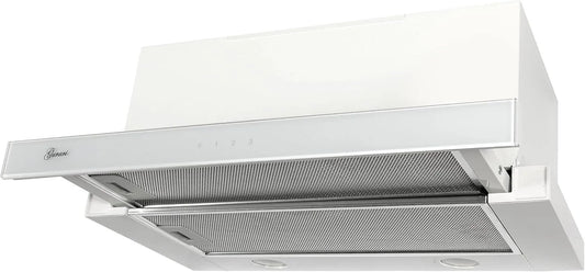 Gurari 1000m3, Výsuvné digestoře, Plochá obrazovka GCH B 117 WH PRIME + uhlíkový filtr, osazený rozsah kapoty 60, Bílá, 117 W, 60 cm, 596 mm