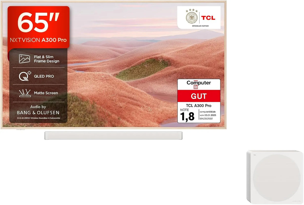 TCL A300, Televizory, NXTVINGU PRO 65 palců QLED PRO TV, 4K UHD Art TV, Magnetický rámeček Design, Ai, Černá, QLED, 4K, 144 Hz, 3L